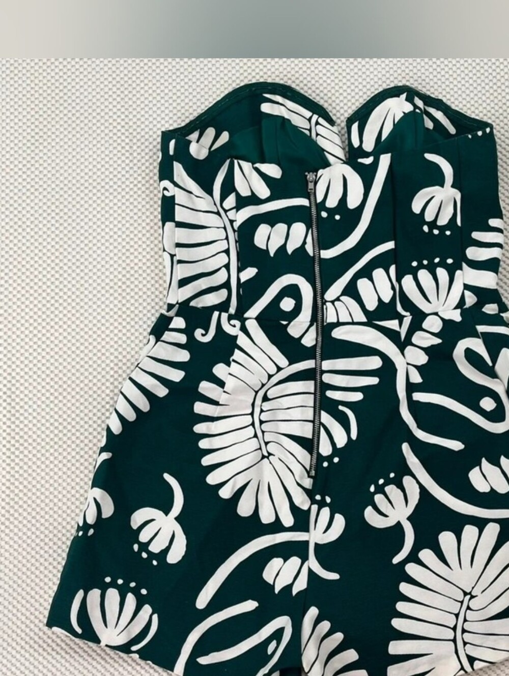 Strapless Teal Floral Romper with Front Seam Detail - Picture 3 of 5
